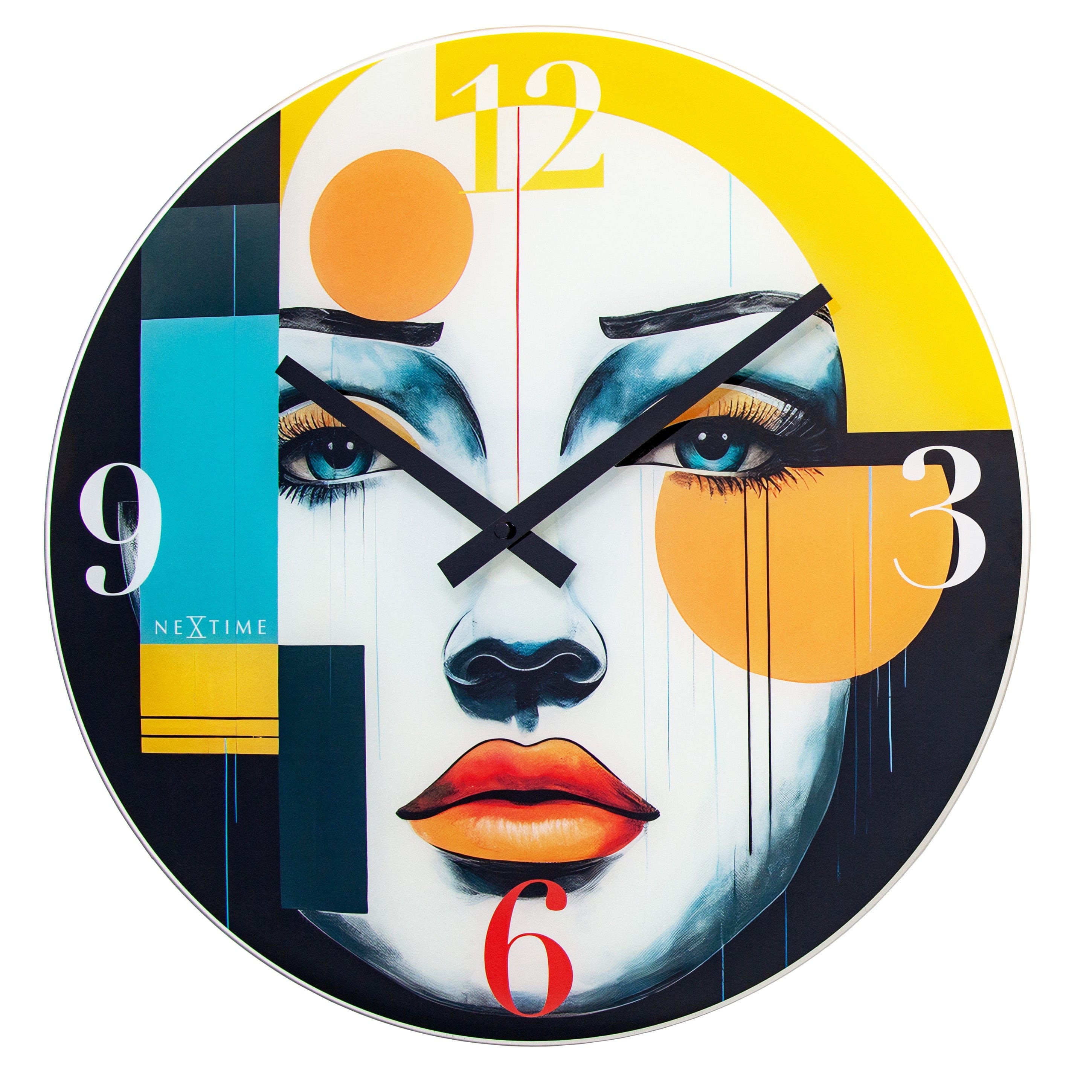 NeXtime Vogue wall clock, 43cm with multicolour glass design, silent movement, modern decor piece.